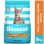 Alimento para Gatos RICOCAT Adultos Pollo, Sardina y Salmón Bolsa 9Kg