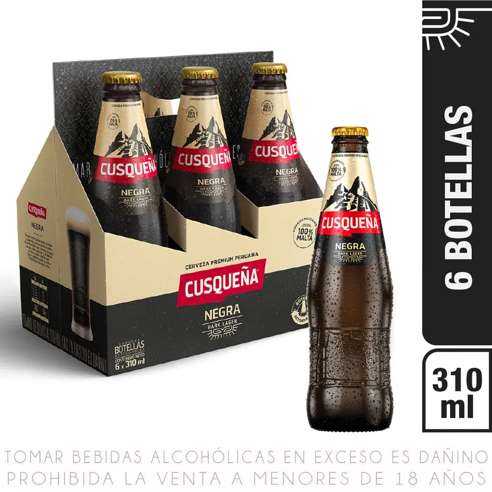 Sixpack Cerveza Cusqueña Negra Botella 310ml Sixpack Cerveza Cusqueña Negra Botella 310ml - Imagen 1